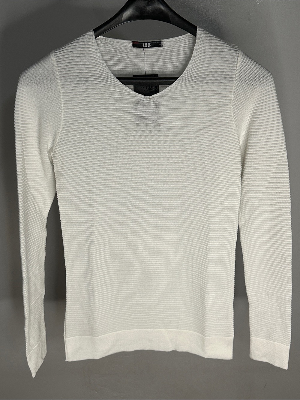 LAGOS White Ribbed Crew Neck Sweater